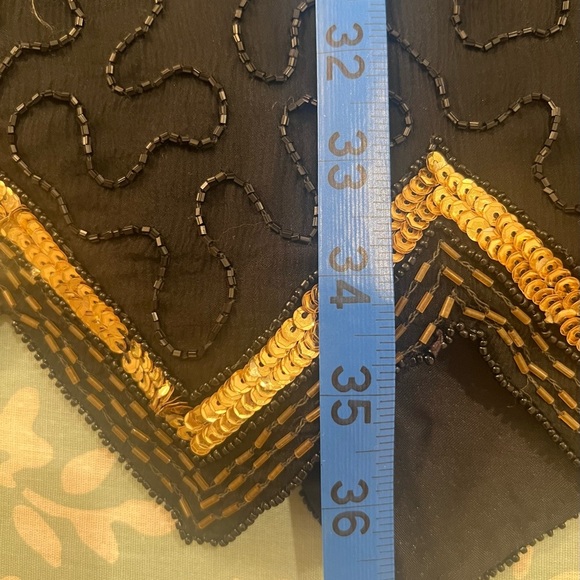 VINTAGE Size M LAWRENCE KAZAR black gold sequin cocktail dress with slit - Picture 13 of 16